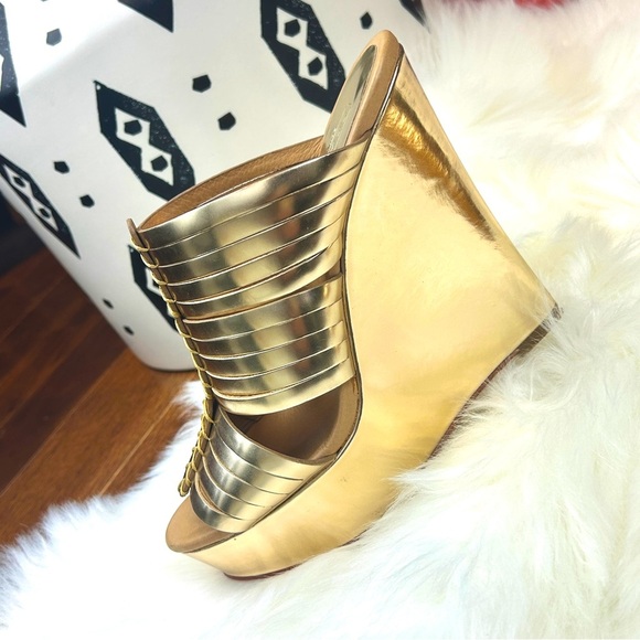 Coach Gold Strappy Slide Platform Wedge Sandals - Picture 2 of 7